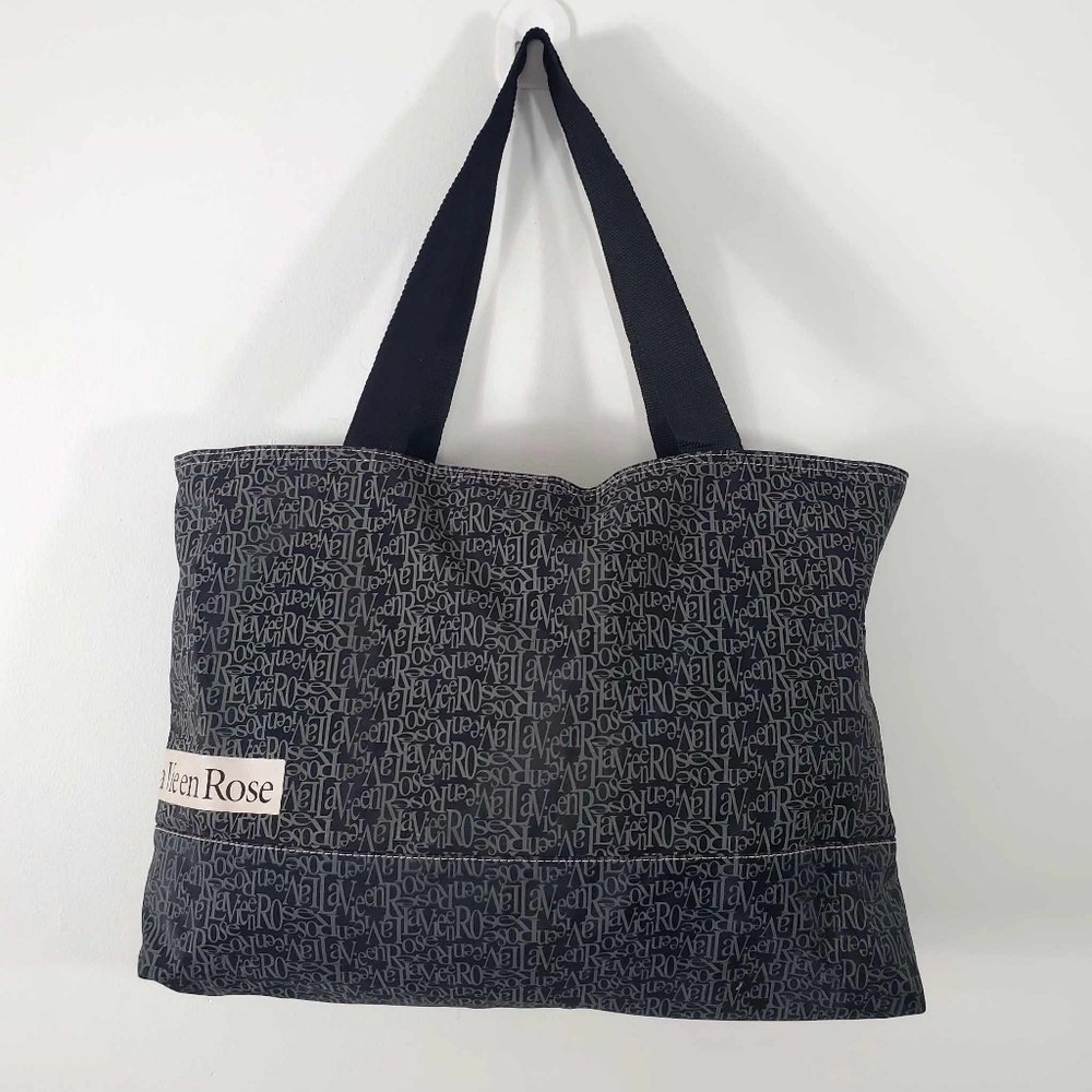 La Vie en Rose Black Nylon Tote Bag